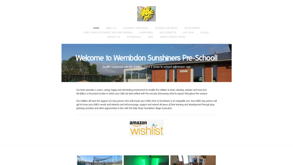 Screenshot of the Wembdon Sunshiners Pre School website