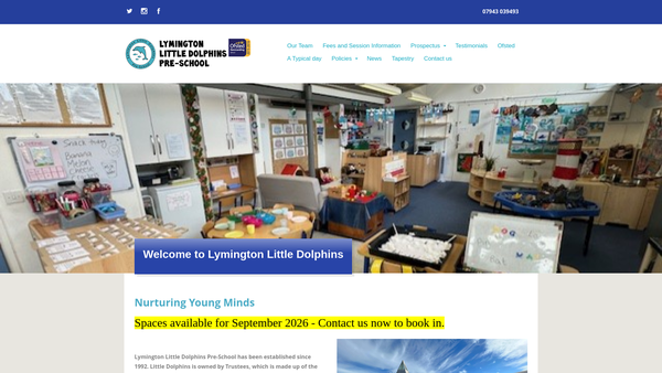 Screenshot of the Lymington Pre School website