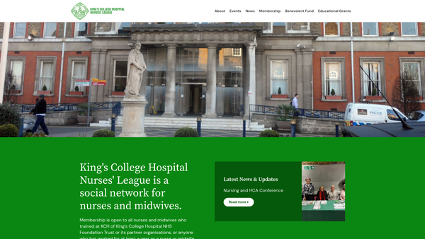 Screenshot of the The Kings College Hospital Nurses League Educational Grants Trust website