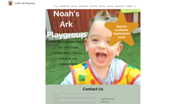 Screenshot of the Noahs Ark Playgroup website
