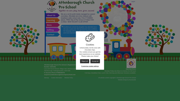 Screenshot of the Attenborough Church Pre-School website