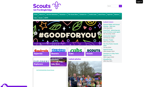 Screenshot of the 1st Fordingbridge Scout Group website
