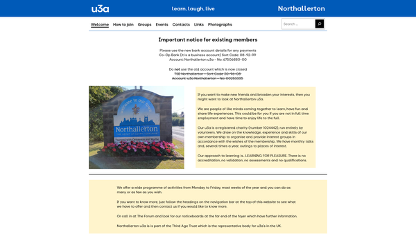 Screenshot of the Northallerton U3A website