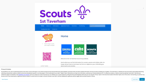 Screenshot of the 1st Taverham Scout Group website
