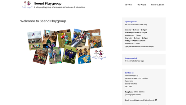 Screenshot of the Seend Playgroup website
