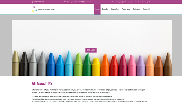 Screenshot of the Eldene Pre-School website