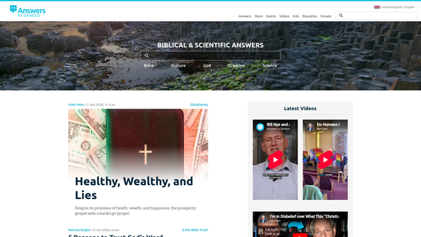 Screenshot of the Answers In Genesis UK/Europe website