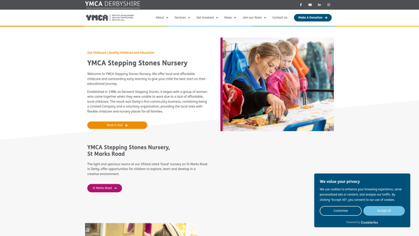 Screenshot of the Derwent Stepping Stones Nursery And Community Training Centre website