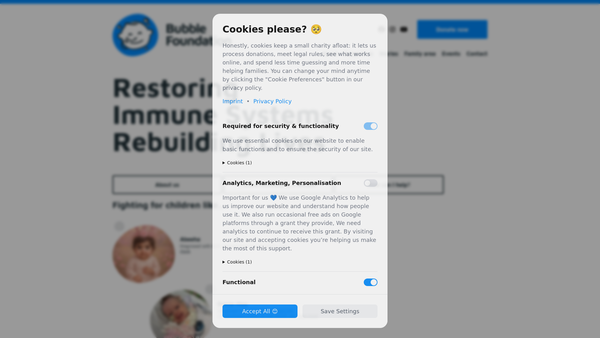 Screenshot of the The Bubble Foundation UK website
