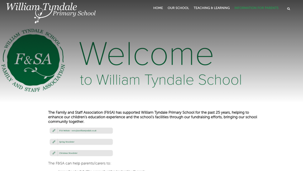 Screenshot of the William Tyndale School Association website
