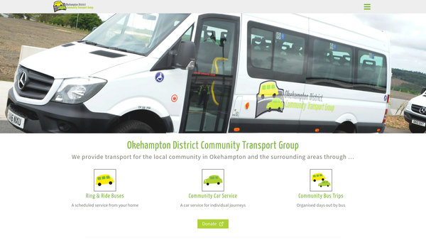 Screenshot of the Okehampton District Community Transport Group website
