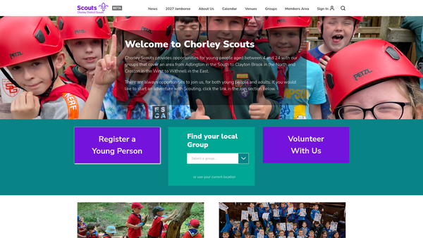 Screenshot of the Chorley District Scout Council website