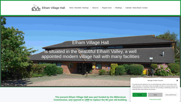 Screenshot of the Elham Village Hall Association Limited website