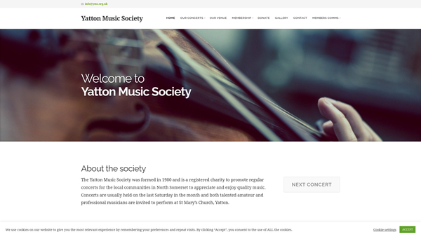 Screenshot of the Yatton Music Society website