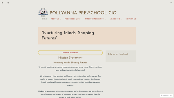 Screenshot of the Pollyanna Preschool website