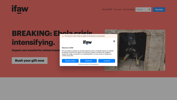 Screenshot of the International Fund For Animal Welfare (Ifaw) website