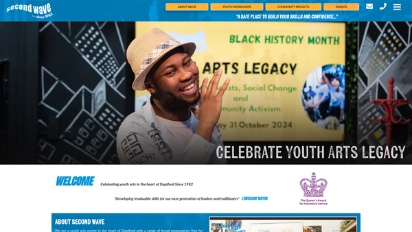 Screenshot of the Second Wave - Centre For Youth Arts website