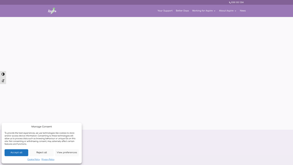 Screenshot of the Aspire Living Limited website
