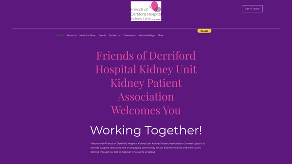 Screenshot of the Friends Of Derriford Hospital Kidney Unit website