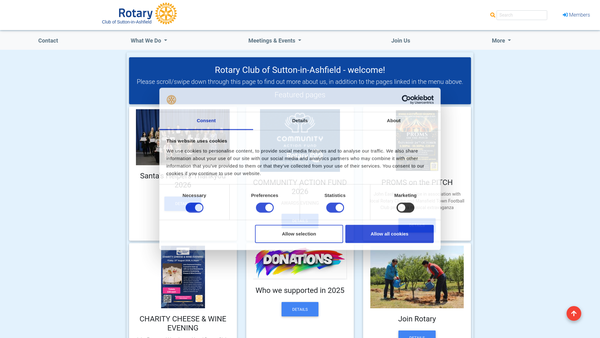 Screenshot of the Rotary Club Of Sutton In Ashfield Welfare Fund website