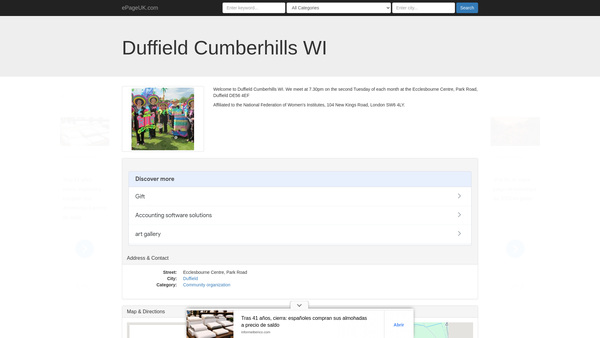 Screenshot of the Duffield Cumberhills Women's Institute website