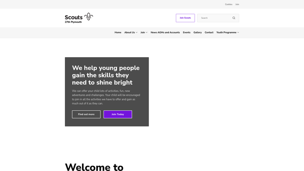 Screenshot of the 27th Plymouth Scout Group website