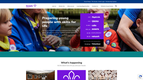 Screenshot of the Wiltshire Scout Council website