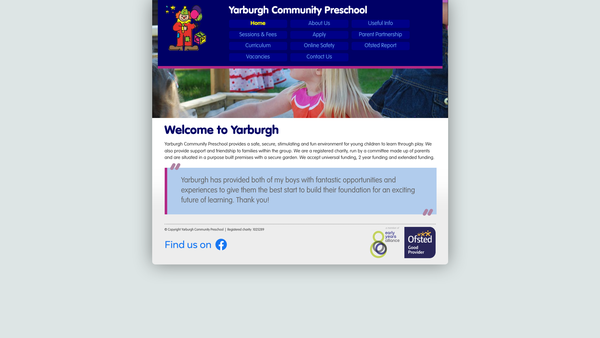 Screenshot of the Yarburgh Community Preschool website