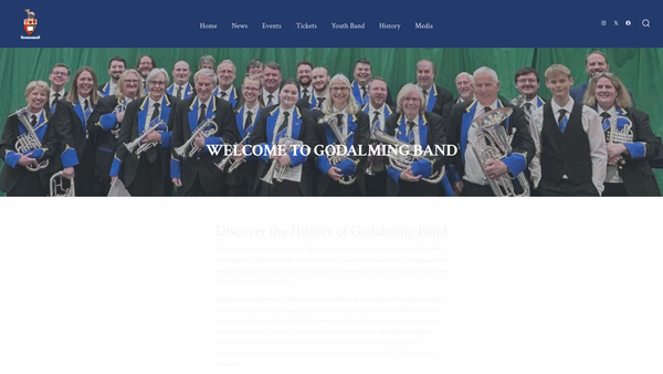Screenshot of the Godalming Band website