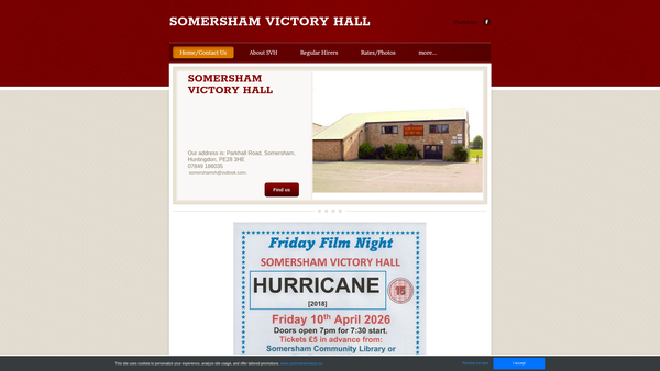 Screenshot of the Somersham Victory Hall website