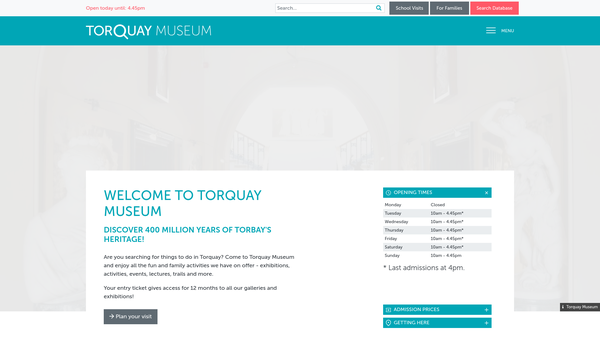 Screenshot of the Torbay Museums Trust website