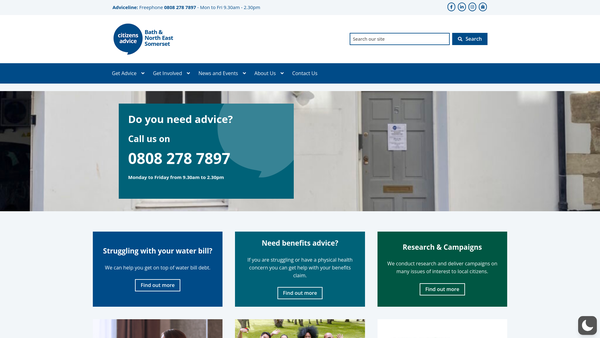 Screenshot of the Bath And District Citizens Advice Bureau website