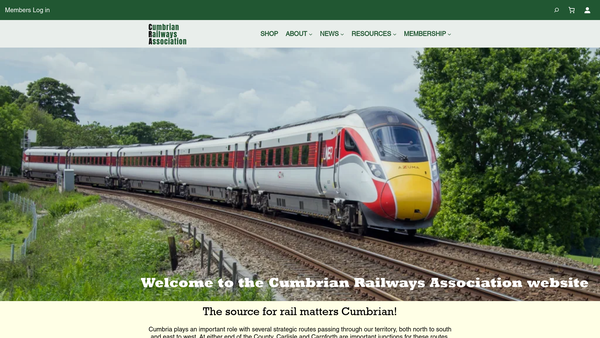 Screenshot of the Cumbrian Railways Association website