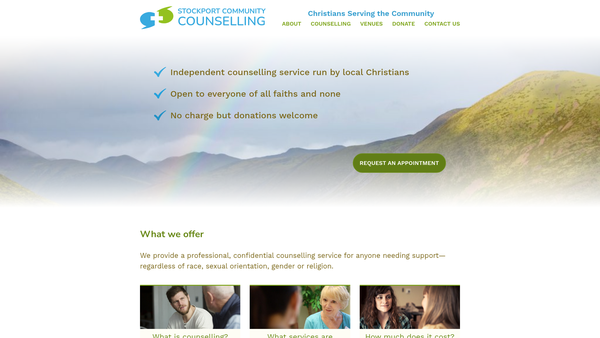 Screenshot of the Stockport Community Counselling website