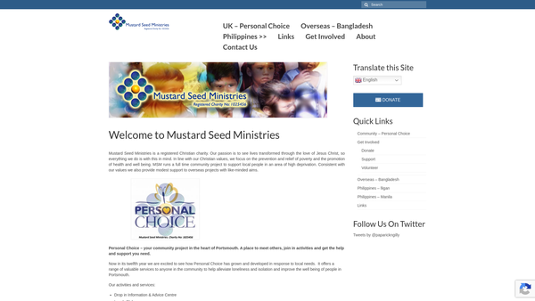 Screenshot of the Mustard Seed Ministries website