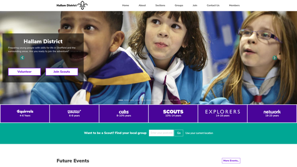 Screenshot of the Sheffield Hallam District Scout Council website
