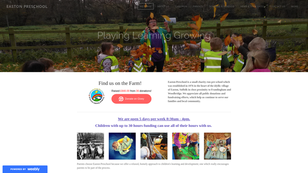 Screenshot of the Easton Pre-School Group website