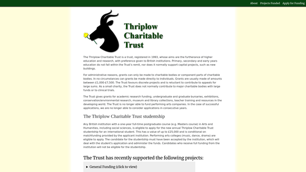 Screenshot of the Thriplow Charitable Trust website