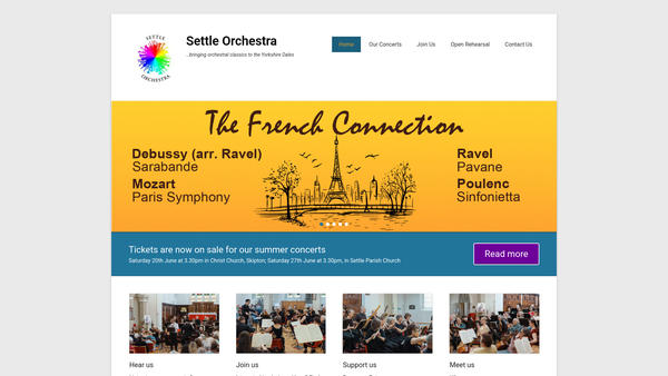 Screenshot of the Settle Orchestral Society website