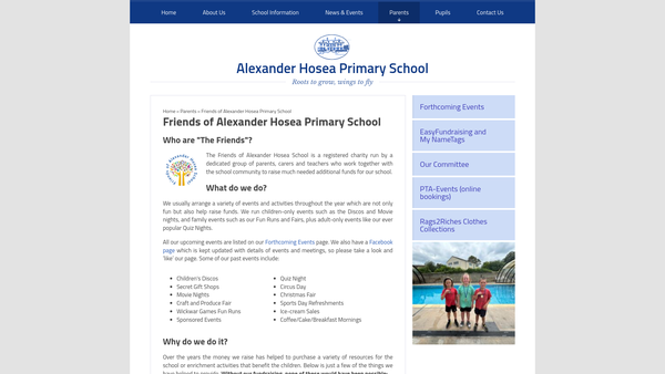 Screenshot of the Friends Of Alexander Hosea School website