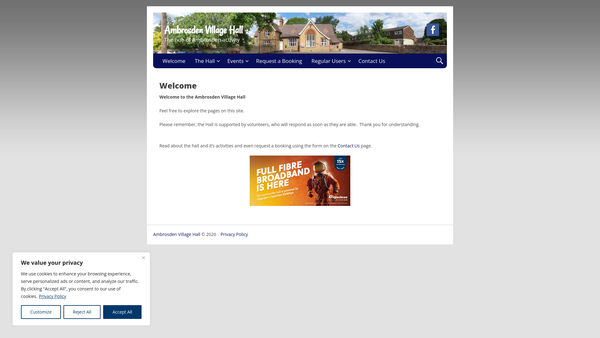 Screenshot of the Ambrosden Village Hall website