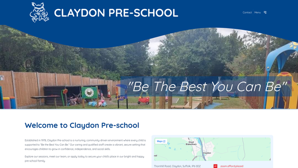 Screenshot of the Claydon Pre-School website