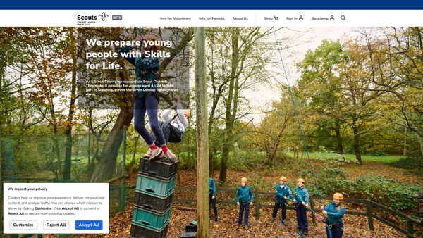 Screenshot of the Greater London North East County Scout Council website