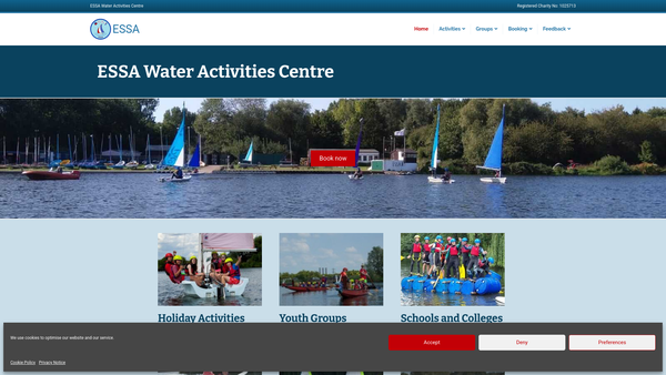 Screenshot of the Essa Water Activities Centre website