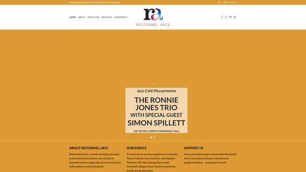 Screenshot of the Restormel Arts website