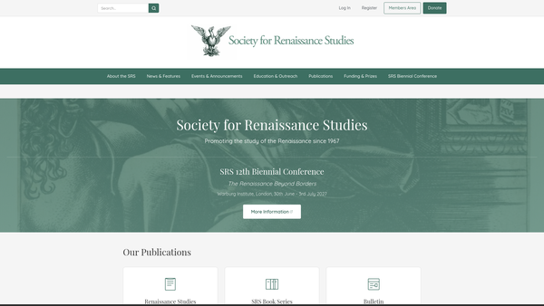 Screenshot of the Society For Renaissance Studies website