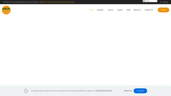 Screenshot of the Each Counselling And Support website