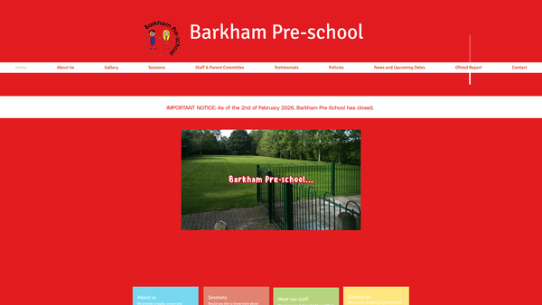 Screenshot of the Barkham Pre School website
