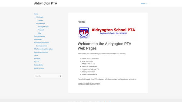 Screenshot of the Aldryngton County Primary School Parent Teacher Association website