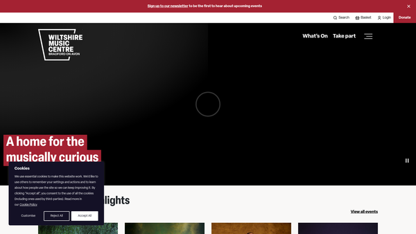 Screenshot of the Wiltshire Music Centre Trust Ltd website